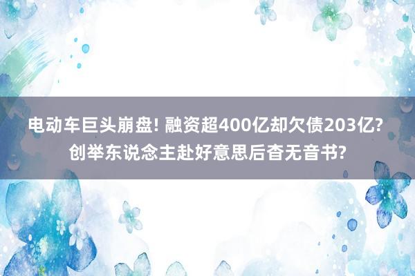 电动车巨头崩盘! 融资超400亿却欠债203亿? 创举东说念主赴好意思后杳无音书?